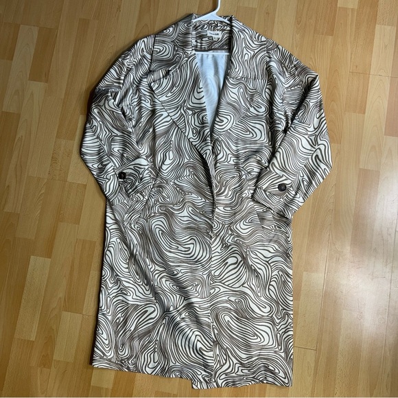 Open Edit Brown and Cream Patterned Trench Coat Lagenlook Artsy - Picture 8 of 12